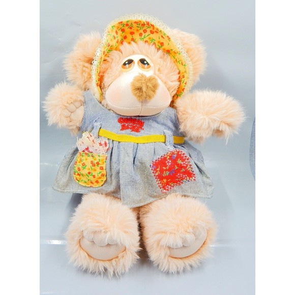 Cuddlin Country Bears Dixie Marchon 1985 Plush Teddy Bear Patchwork Dress 10" - Picture 1 of 9